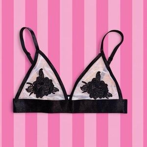 UO Black and White Bralette with Rose appliqué ~ Size S